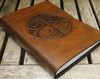 A4, Large, Leather Bound Journal, Tree of Life, Family Tree Journal, Brown Leather Notebook, Blank Book of Shadows, Free Personalization.