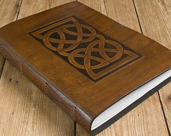 A4, Large Leather Bound Journal, Celtic Knot, Brown Leather Notebook, Celtic Journal, Blank Grimoire, Book of Shadows, Free Personalization.