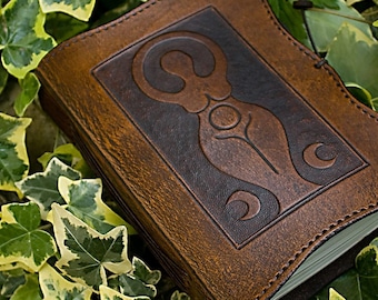 A6 Standard Size, Brown Leather Bound Journal, Triple Goddess Book of Shadows, Moon Goddess Grimoire, Witchcraft Journal, Personalized Diary