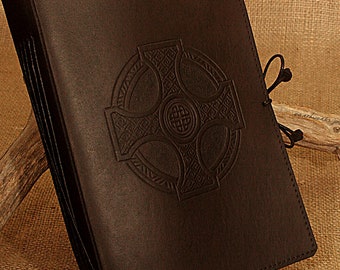 A5, Medium, Leather Bound Journal, Celtic Cross, Celtic Journal, Black Leather, Irish Journal, Leather Notebook, Blank Book, Personalized.