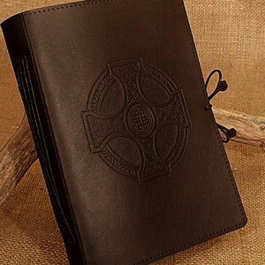 A5, Medium, Leather Bound Journal, Celtic Cross, Celtic Journal, Black Leather, Irish Journal, Leather Notebook, Blank Book, Personalized.