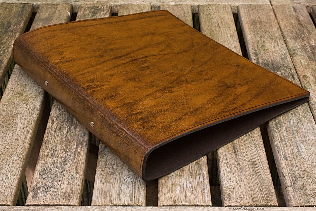 A4 Brown Leather 2 Ring Binder, Full Grain Leather Presentation Folder