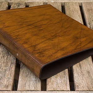 A4 Brown Leather 2 Ring Binder, Full Grain Leather Presentation Folder, Large Planner, Filofax Compatible Organiser, Free Personalisation