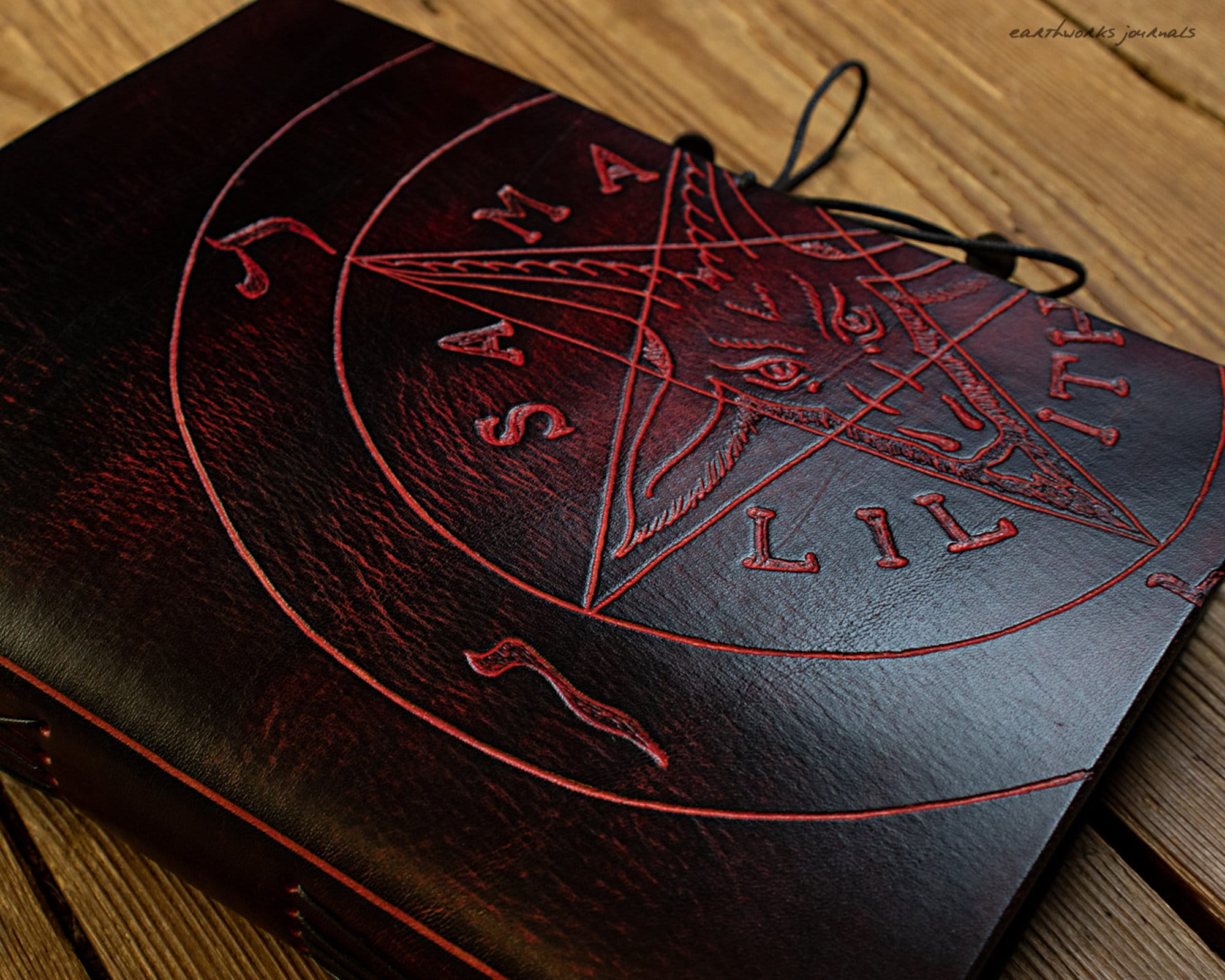 A5, Medium, Leather Bound Journal, Sigil of Baphomet Black