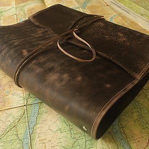 A4 Distressed Dark Brown Leather Wrap Ring Binder, 4 Ring Binder with Soft Wraparound Cover, Large Book of Shadows, Filofax Compatible.