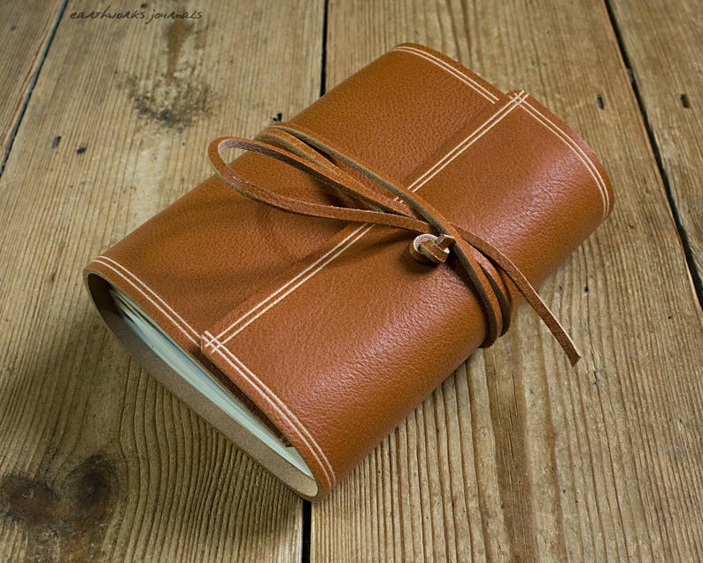 A6 Rugged Sandy Brown Leather Wraparound Journal, Travel Journal, Wrap Notebook, LARP Journal, Personalised, Pen Loop image 2