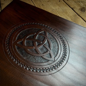 Leather 3 Ring Binder for 8.5 x 11 Inch Paper with Celtic Triquetra Trinity Knot Design Dark Brown image 2