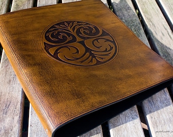 A4 Brown Leather 4 Ring Binder, Tree of Life, Family Tree Binder, Leather Organizer, Leather Planner, Book of Shadows, Free Personalisation.