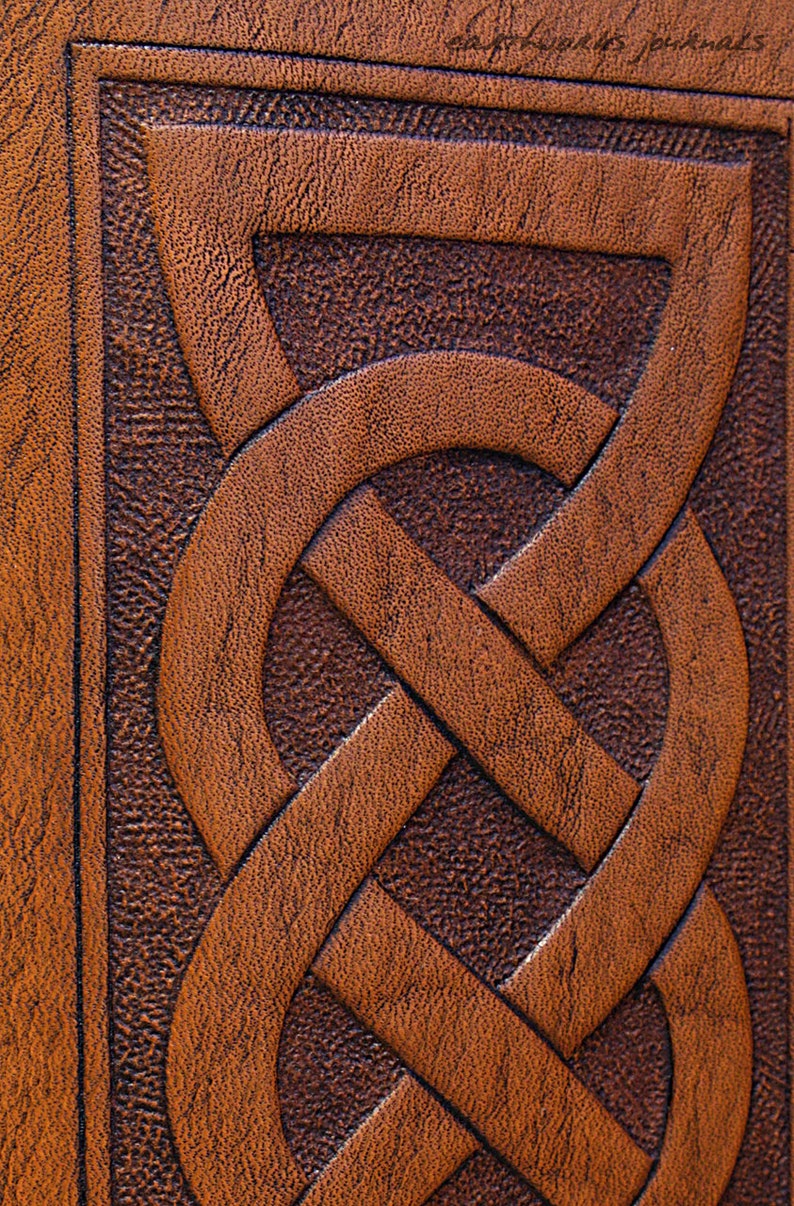 A6 Standard Size, Leather Bound Journal, Celtic Knot Journal, Celtic Friendship Knot, Brown Leather Notebook, Personalized. LARP Journal. image 3