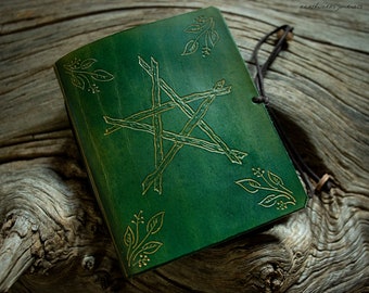 Folk Pentagram Mini Journal in Green Leather