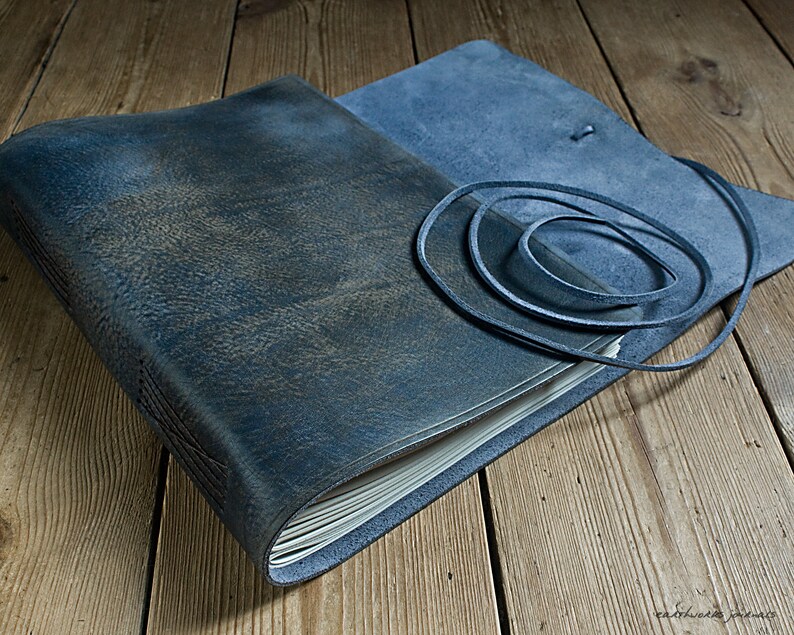 Large Leather Bound Journal in Distressed Blue A4 Leather Etsy