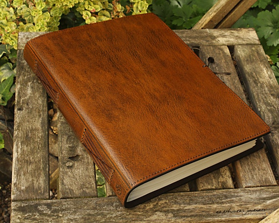 A4 Large Classic Brown Leather Bound Journal, Leather Notebook