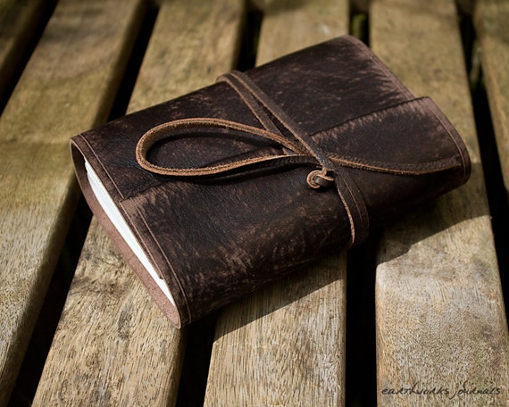 A6 Standard Size Distressed Dark Brown Leather Journal Soft 