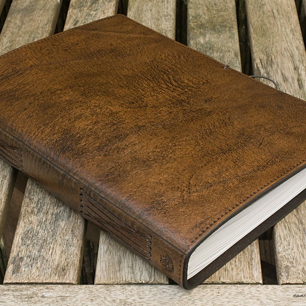 A4 grote klassieke leder gebonden dagboek, donkerbruin lederen dagboek, lederen notebook, aangepast gastenboek, gepersonaliseerde bezoekers boek, dagboek.