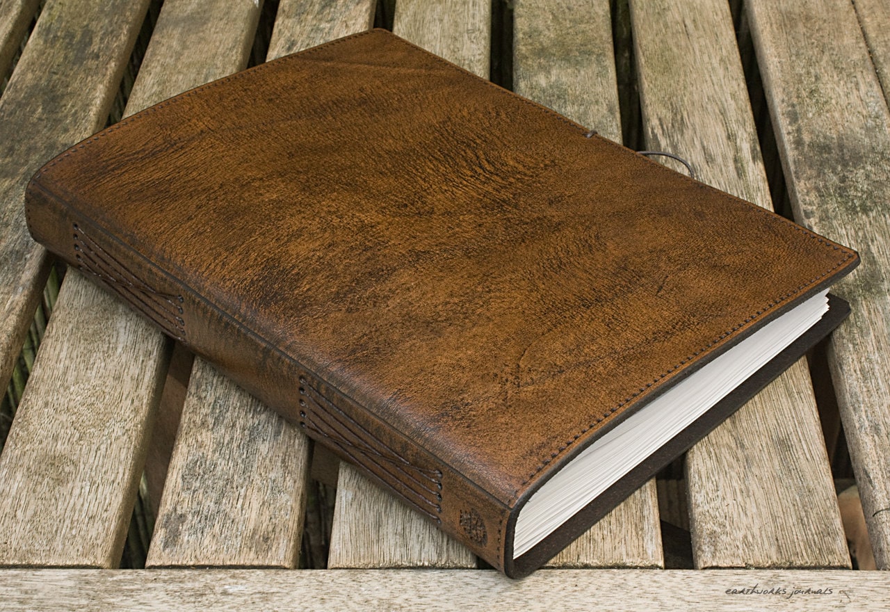 A4 Large Classic Brown Leather Bound Journal, Leather Notebook