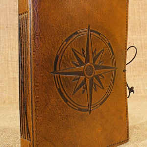 A5, Medium, Leather Bound Journal, Compass Rose, Travel Journal, Brown Leather, Ships Log, Leather Notebook, Nautical Gift, Personalized. image 3