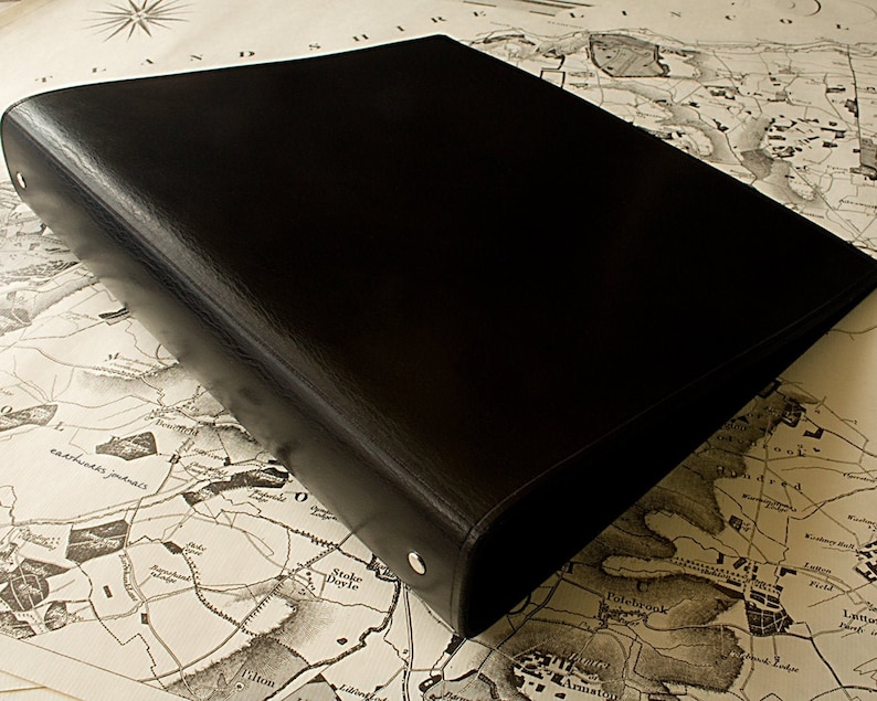 A4 Black Leather 4 Ring Binder, Full Grain Leather Memorial Book