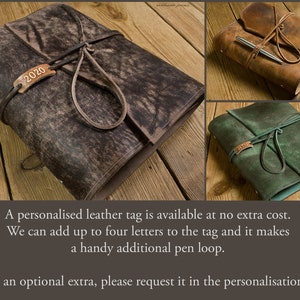 Personalised Leather Journal in Distressed Dark Brown, Leather Bound Travel Journal, Soft Wrap Notebook, A5 Size. image 4