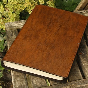 A4 Large Classic Brown Leather Bound Journal, Leather Notebook, Custom Guestbook, Personalised Family Memory Book, Memorial Book, Desk Diary image 2