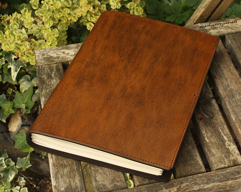 A4 Large Classic Brown Leather Bound Journal, Leather Notebook, Custom Guestbook, Personalised Family Memory Book, Memorial Book, Desk Diary image 2