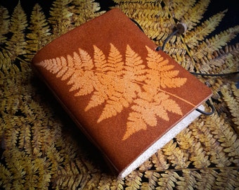 Pocket Leather Journal with Fern Leaf Design in Autumn Colours - A7 Notebook