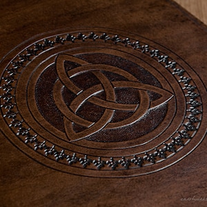 Leather 3 Ring Binder for 8.5 x 11 Inch Paper with Celtic Triquetra Trinity Knot Design Dark Brown image 3