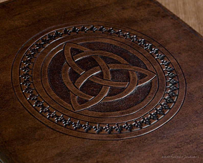 Leather 3 Ring Binder for 8.5 x 11 Inch Paper with Celtic Triquetra Trinity Knot Design Dark Brown image 3