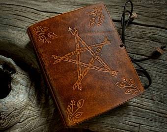 Folk Pentagram Mini Journal in Brown Leather