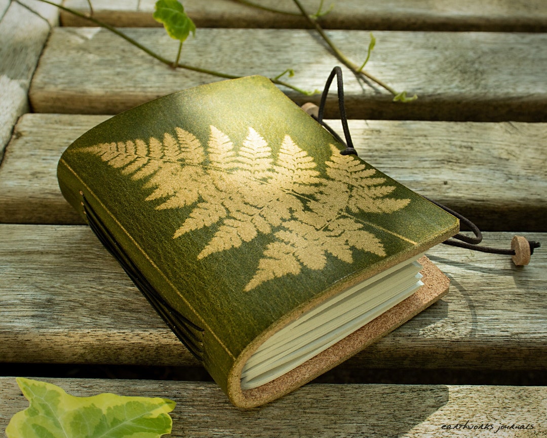 Pocket Leather Journal With Fern Leaf Design in Green - A7 Notebook - Etsy