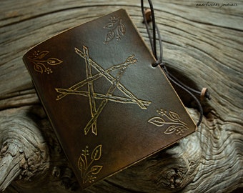 Folk Pentagram Mini Journal in Dark Olive Leather