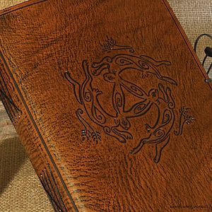 A5, Medium, Leather Bound Journal, Three Hares Design, Tinners Hares, Brown Leather Notebook, Wiccan Book of Shadows, Personalized Diary.