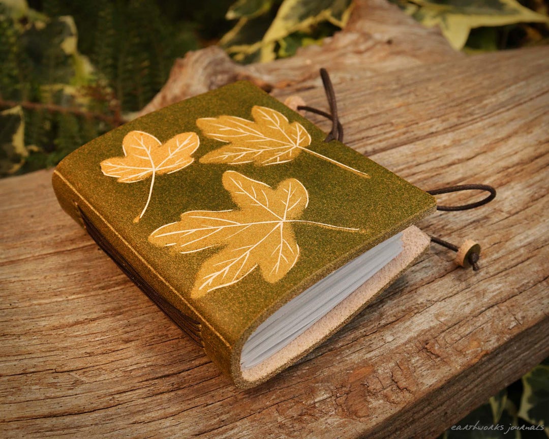 Pocket Leather Journal With Maple Leaf Design in Green - Etsy