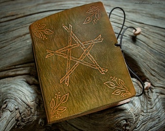 Folk Pentagram Mini Journal in Meadow Green Leather