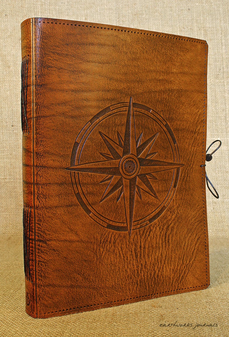 A4, Large, Leather Bound Journal, Compass Rose, Nautical Compass, Ships ...