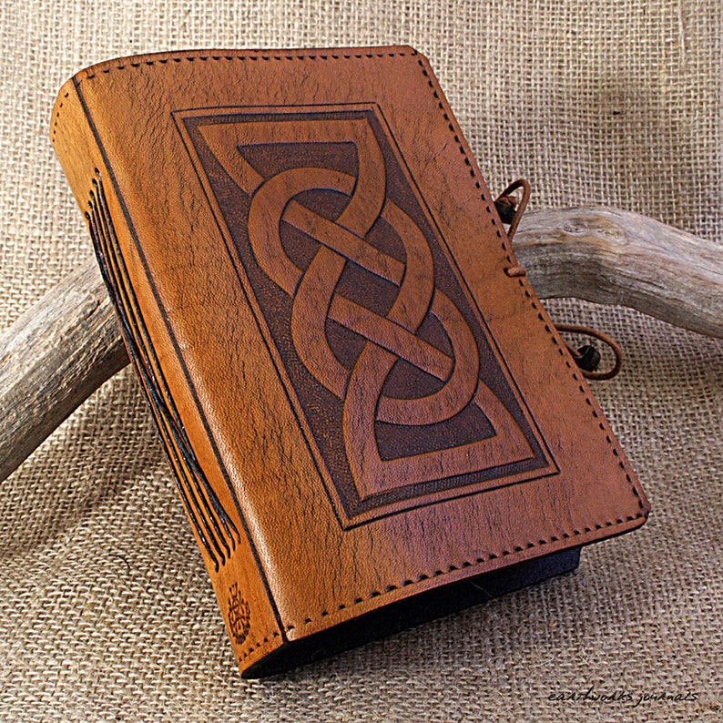 A6 Standard Size, Leather Bound Journal, Celtic Knot Journal, Celtic Friendship Knot, Brown Leather Notebook, Personalized. LARP Journal. image 2