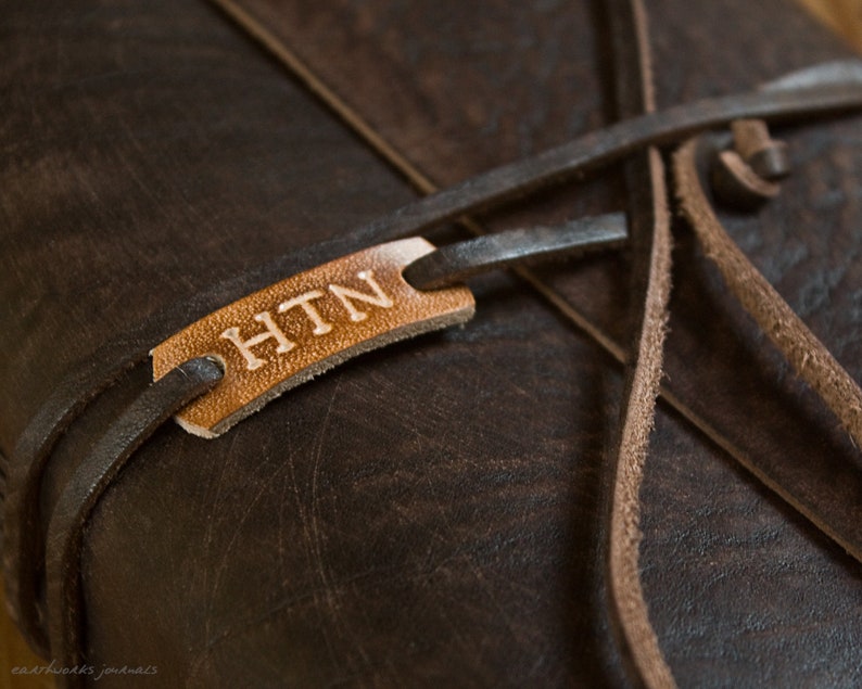 Personalised Leather Journal in Distressed Dark Brown, Leather Bound Travel Journal, Soft Wrap Notebook, A5 Size. image 3