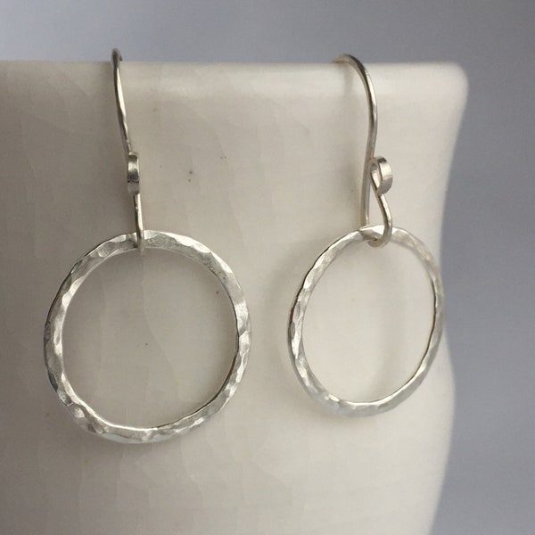 Small Simple Hammered Hoop Earrings, Sterling Silver Classic Hoops, Hand Forged Metal Jewelry