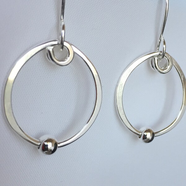 Silver Simple Hoop Earrings, Sterling Medium Hoop Earrings, Classic Hammered Hoops, Beaded Elegant Hoops, Hand Forged Metal Jewelry