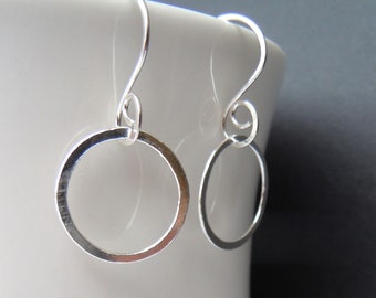 Smooth Silver Hoop Earrings, Sterling Silver Classic Hoops, Simple Hammered Hoops, Hand Forged Metal Jewelry