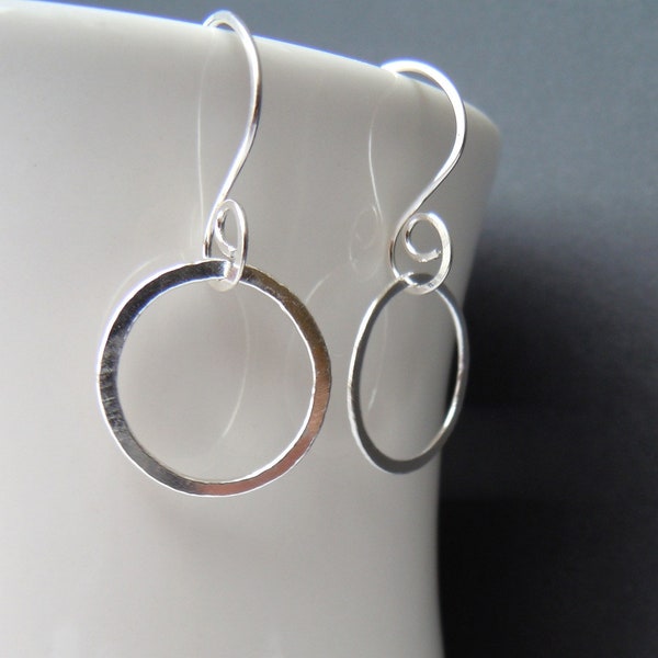 Smooth Silver Hoop Earrings, Sterling Silver Classic Hoops, Simple Hammered Hoops, Hand Forged Metal Jewelry