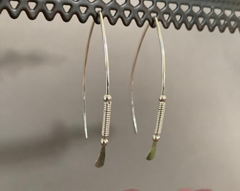 Sterling Silver Threader Earrings, Sterling Wishbone Earrings, Unique Handmade Earrings, Thin Open Hoops, Wire Wrapped Earrings
