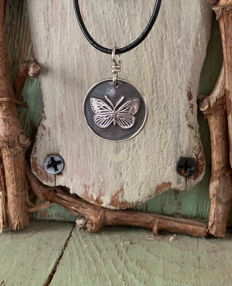 Butterfly Necklace, Sterling Silver Butterfly Charm, Spirit Animal, Vintage Finish, Boho Jewelry image 3