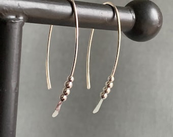 Silver Threader Earrings, Sterling Wishbone Earrings, Thin Open Hoops, Medium Hammered Hoop Earrings