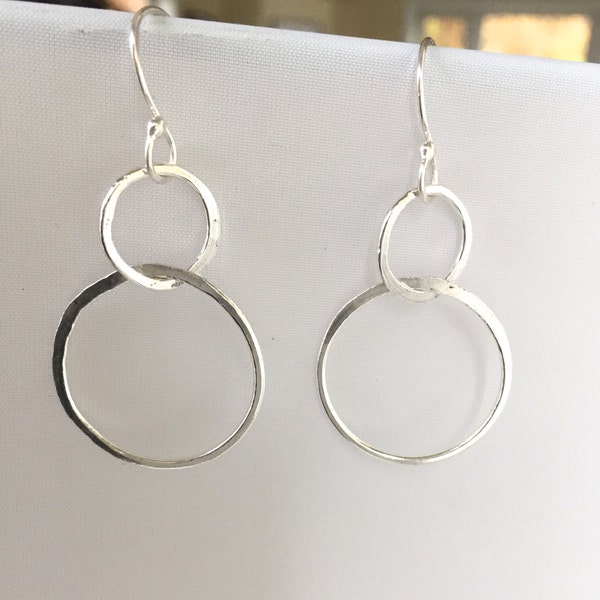 Boucles d'oreilles doubles, bijoux martelés en argent sterling, forgés à la main