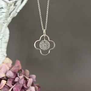 Sterling Silver Mandala Pendant Necklace, Handmade Charm with Hammered Frame, Artisan Boho Jewelry