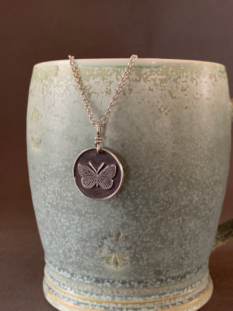 Butterfly Necklace, Sterling Silver Butterfly Charm, Spirit Animal, Vintage Finish, Boho Jewelry image 6