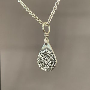 Small Mandala Pendant, Sterling Silver Mandala Necklace, Inspirational Jewelry, Boho Jewelry, Teardrop Mandala, Spiritual Necklace