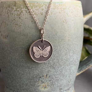 Butterfly Necklace, Sterling Silver Butterfly Charm, Spirit Animal, Vintage Finish, Boho Jewelry image 1