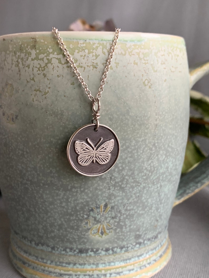 Butterfly Necklace, Sterling Silver Butterfly Charm, Spirit Animal, Vintage Finish, Boho Jewelry image 1