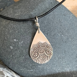 Mandala Pendant, Sterling Silver Mandala Necklace, Inspirational Jewelry, Boho Jewelry, Teardrop Mandala, Spiritual Necklace, Mindfulness